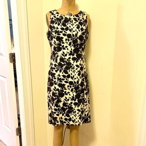 Talbots Black and Cream Floral Midi Sheath Dress